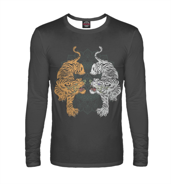 Мужской лонгслив с изображением Два тигра цвета Белый