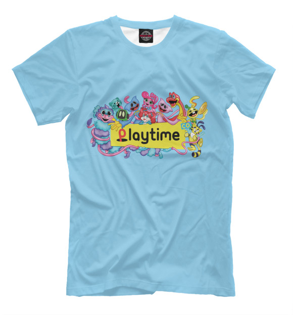 Мужская футболка с притом Poppy Playtime  персонажи цвета Белый Мужская футболка с изображением Poppy Playtime  персонажи цвета Белый