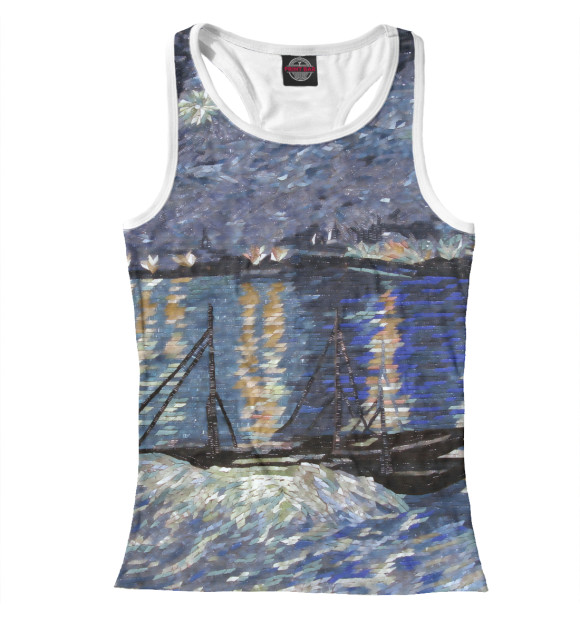 Женская майка-борцовка с изображением Вангог цвета Белый