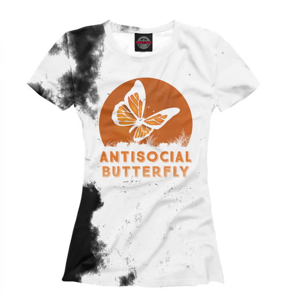 Женская футболка с изображением Antisocial Butterfly цвета Белый