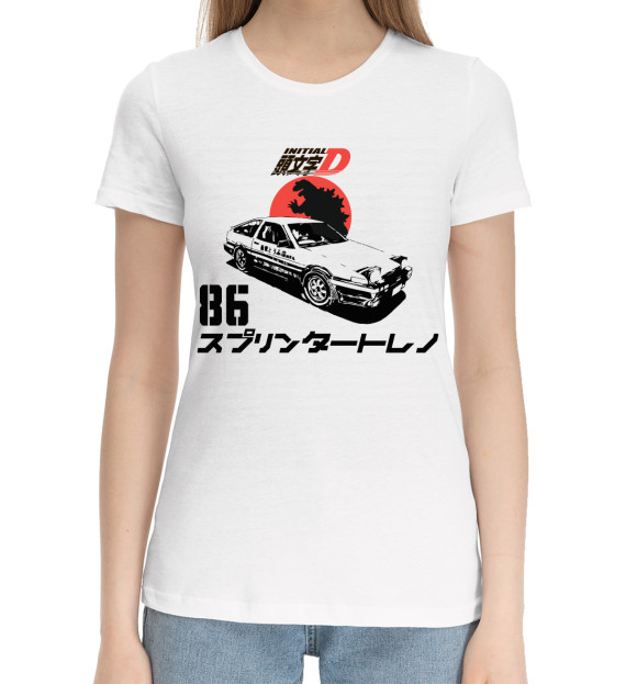 Женская хлопковая футболка с изображением Initial D Хачироку цвета Белый