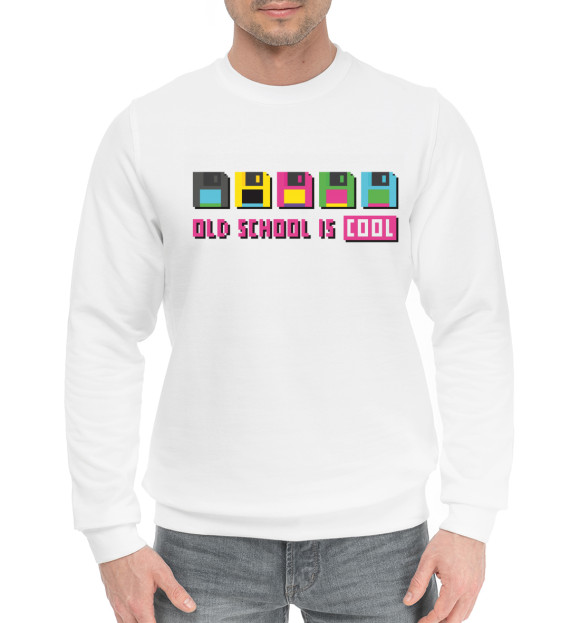 Мужской хлопковый свитшот с изображением Old School цвета Белый