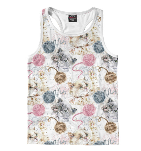 Мужская майка-борцовка с изображением Котята с клубком цвета Белый