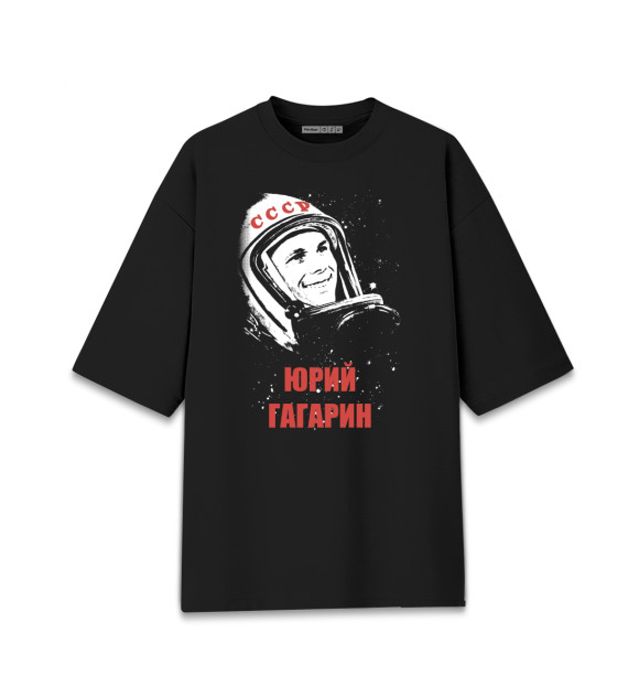 Женская футболка оверсайз с изображением Юрий Гагарин цвета Черный