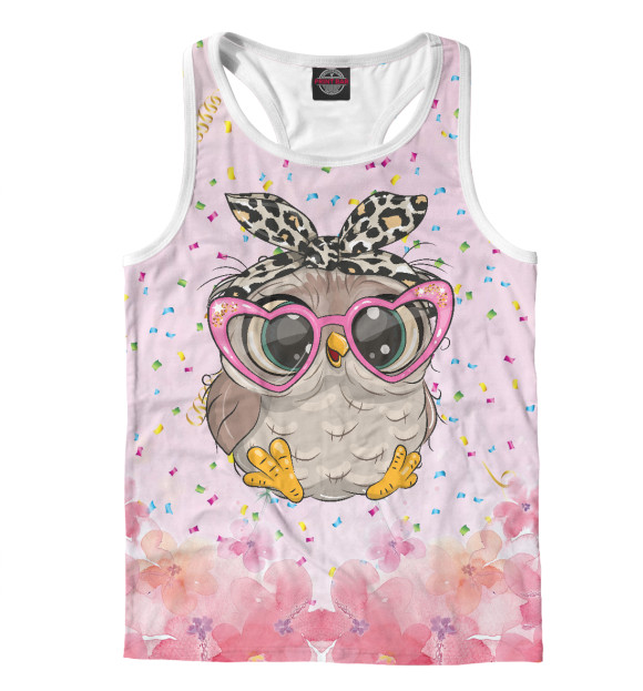 Мужская майка-борцовка с изображением Милая совушка в очках цвета Белый