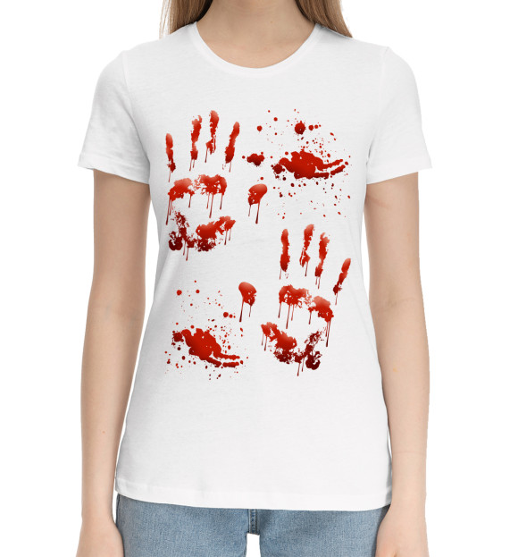 Женская хлопковая футболка с изображением Следы крови цвета Белый
