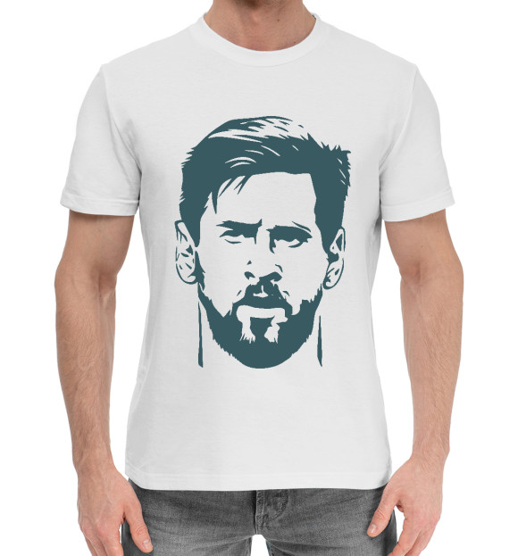 Мужская хлопковая футболка с изображением Messi цвета Белый