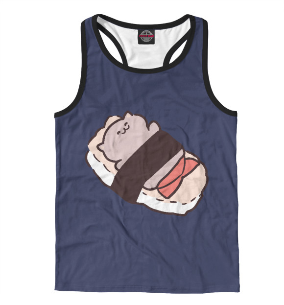 Мужская майка-борцовка с изображением Суши Котик цвета Белый