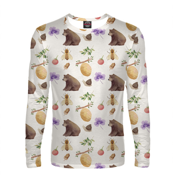 Мужской лонгслив с изображением Медвежий Фон цвета Белый