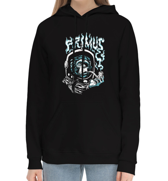 Женский хлопковый худи с изображением Примус примат цвета Черный