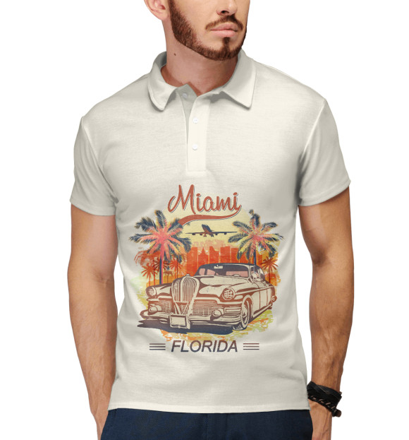 Мужское поло с изображением Ретро автомобиль цвета Белый