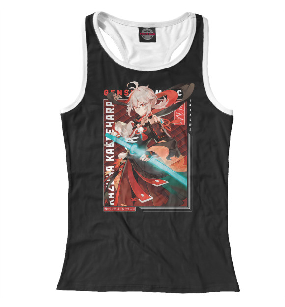 Женская майка-борцовка с притом Кадзуха. Genshin Impact цвета Белый Женская майка-борцовка с изображением Кадзуха. Genshin Impact цвета Белый