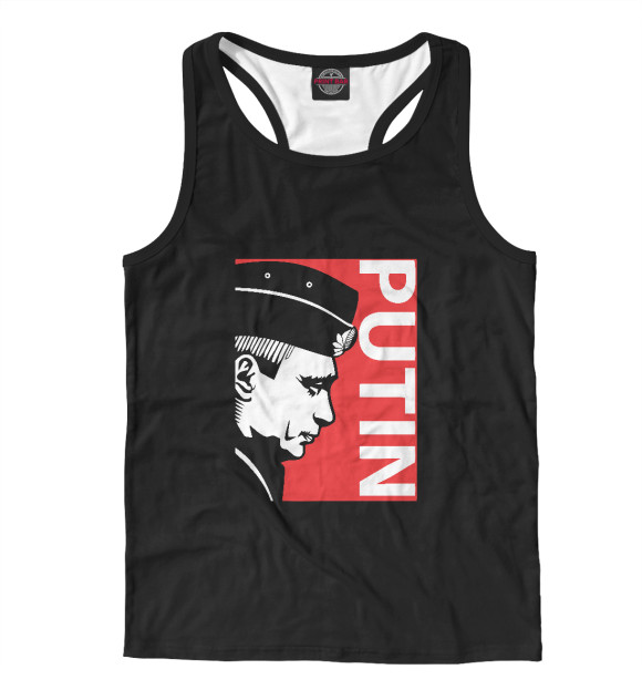 Мужская майка-борцовка с изображением Владимир Путин цвета Белый