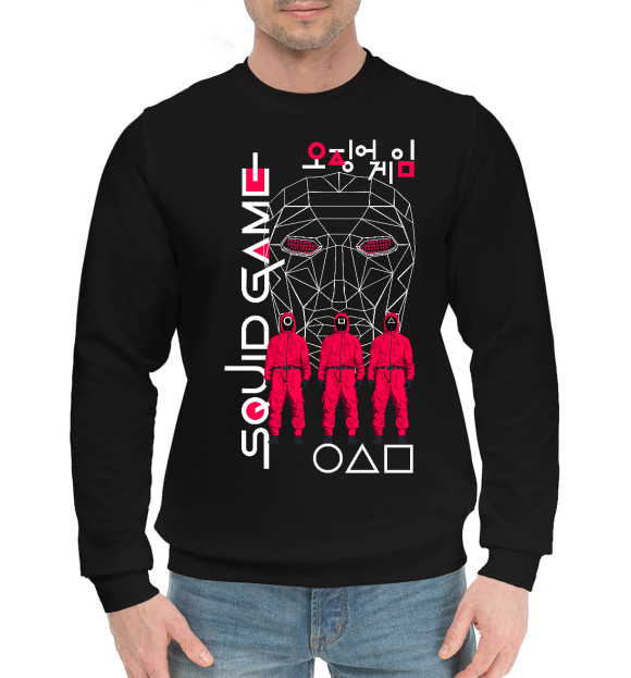 Мужской хлопковый свитшот с изображением Игра в кальмара цвета Черный