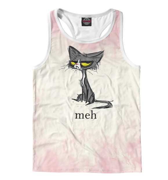 Мужская майка-борцовка с изображением Funny Meh Cat цвета Белый