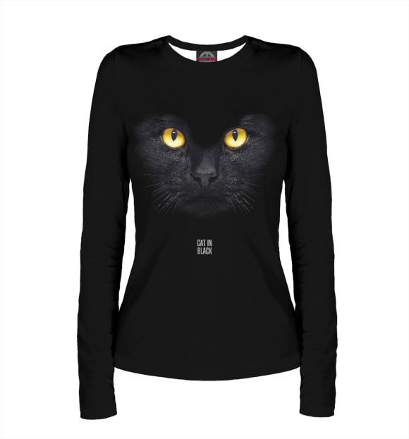 Женский лонгслив с изображением Cat In Black цвета Белый