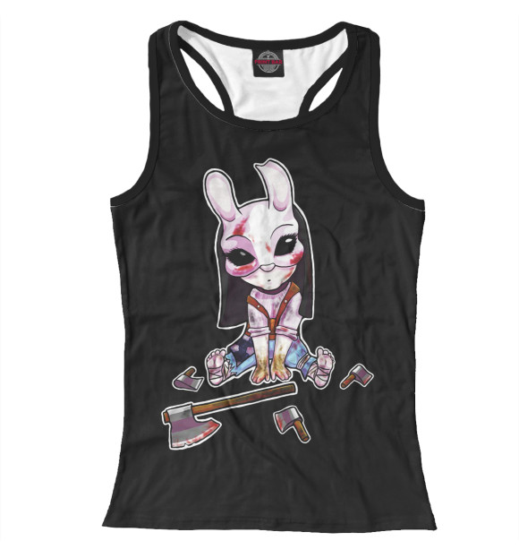 Женская майка-борцовка с притом Dead by Daylight \ охотница цвета Белый Женская майка-борцовка с изображением Dead by Daylight \ охотница цвета Белый