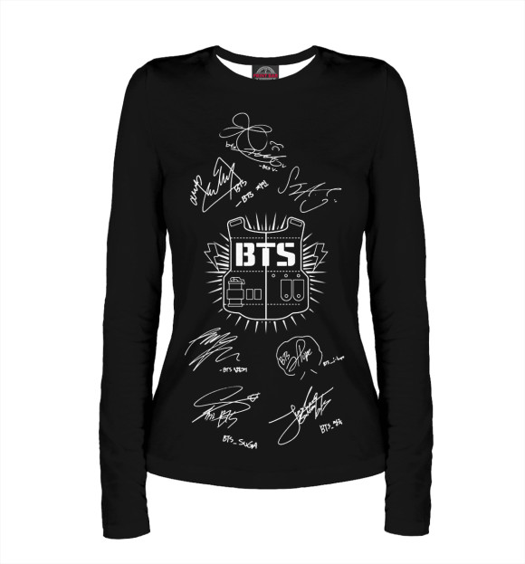 Женский лонгслив с изображением BTS цвета Белый