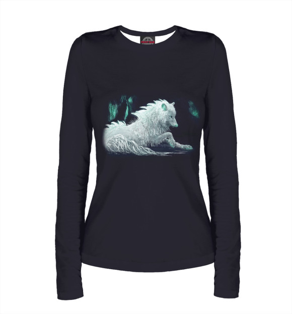 Женский лонгслив с изображением Белый волк цвета Белый