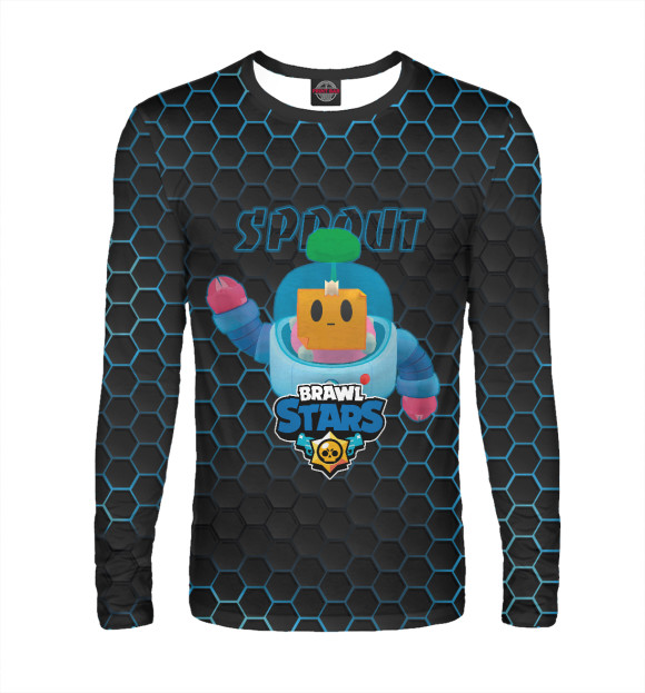 Мужской лонгслив с притом Спраут. Brawl Stars цвета Белый Мужской лонгслив с изображением Спраут. Brawl Stars цвета Белый