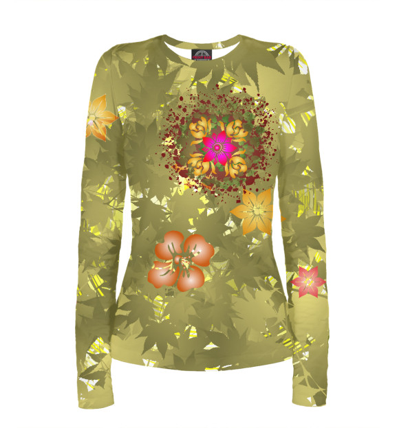 Женский лонгслив с изображением Цветы в хаосе цвета Белый