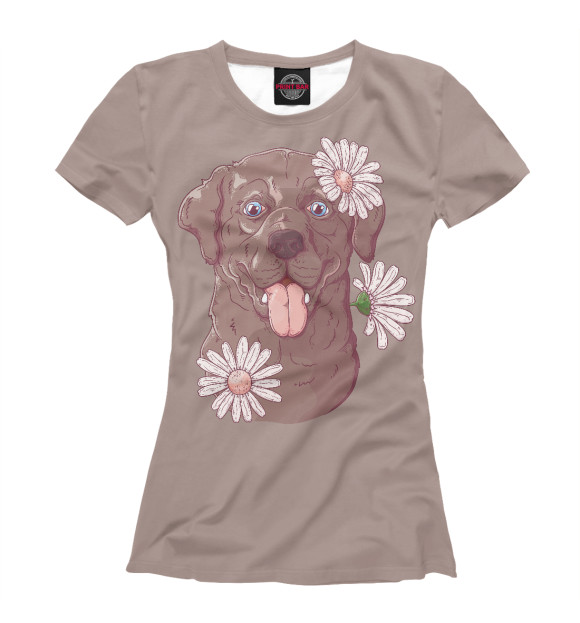 Женская футболка с изображением Собака в цветах цвета Белый