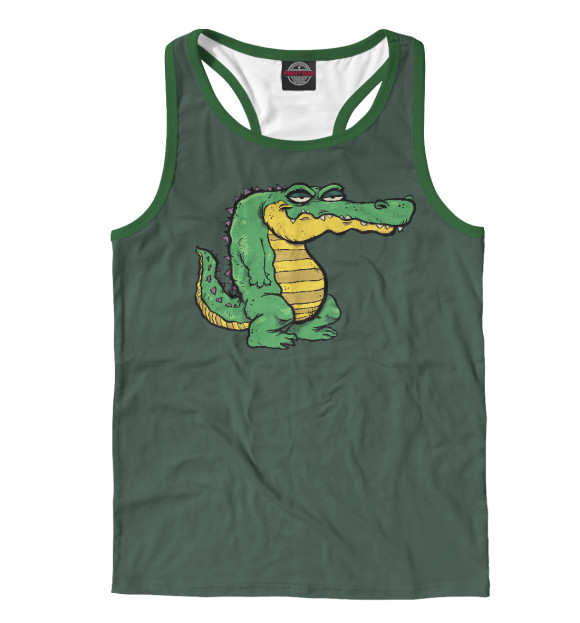 Мужская майка-борцовка с изображением Крокодил недовольный цвета Белый