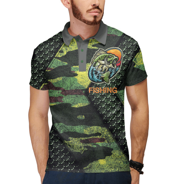 Мужское поло с изображением Fishing цвета Белый