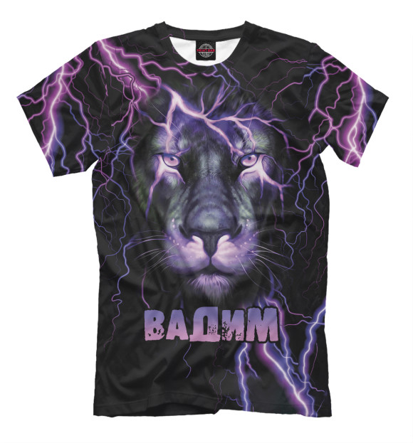 Мужская футболка с изображением Неоновый лев Вадим цвета Белый