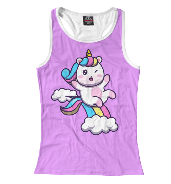 Женская майка-борцовка с изображением Единорог на радуге цвета Белый