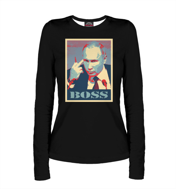 Женский лонгслив с изображением Putin Boss цвета Белый