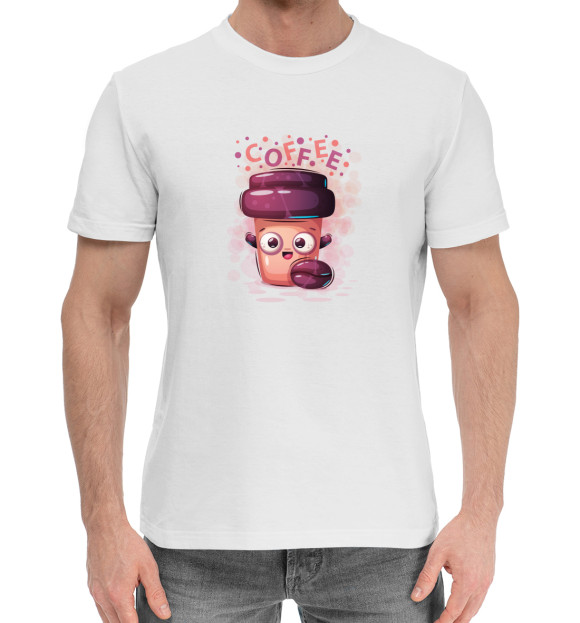 Мужская хлопковая футболка с изображением Кофе cute цвета Белый