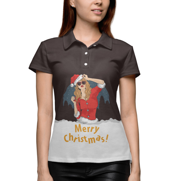 Женское поло с изображением Merry Christmas цвета Белый