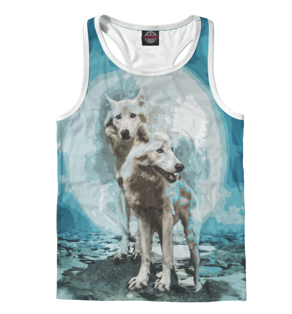 Мужская майка-борцовка с изображением Белые Волки цвета Белый