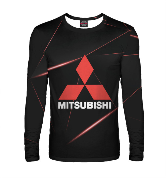 Мужской лонгслив с изображением Mitsubishi фон геометрия цвета Белый