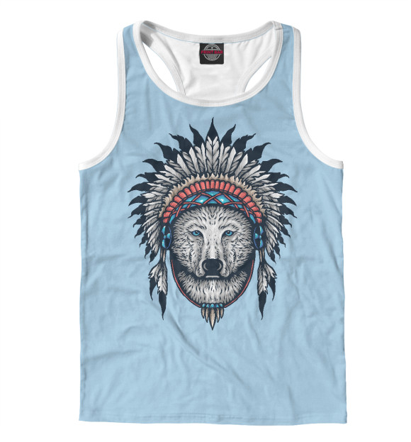 Мужская майка-борцовка с изображением Медведь шаман цвета Белый