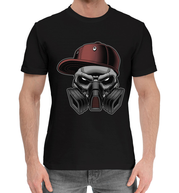 Мужская хлопковая футболка с изображением Череп в маске цвета Черный