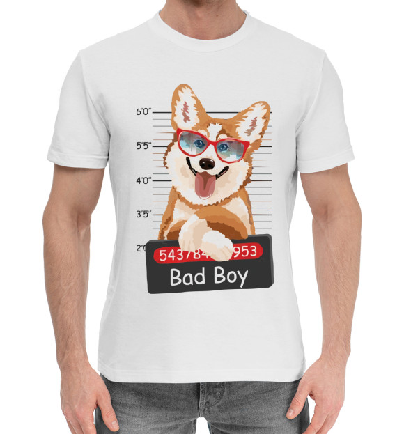 Мужская хлопковая футболка с изображением Корги цвета Белый