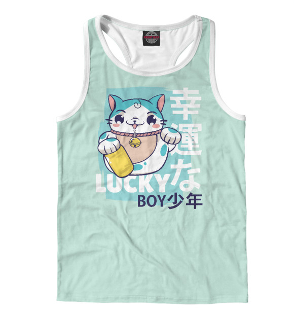 Мужская майка-борцовка с изображением Lucky Boy цвета Белый