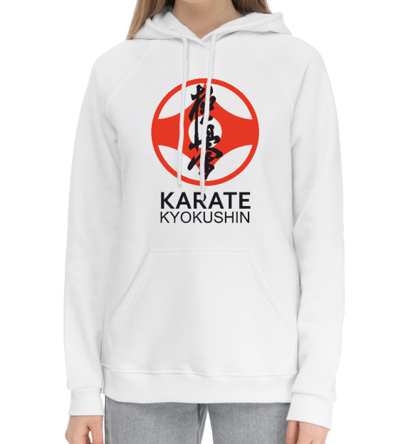 Женский хлопковый худи с изображением Karate Kyokushin цвета Белый