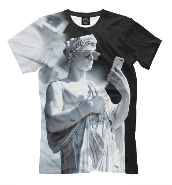 Мужская футболка с изображением Греческий бог со смартфоном цвета Белый