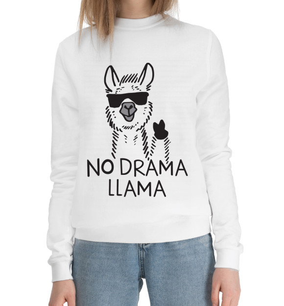 Женский хлопковый свитшот с изображением Лама - драма. цвета Белый