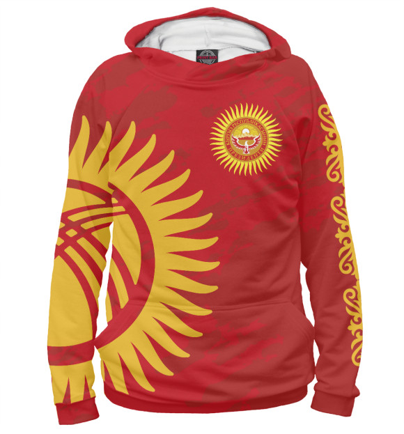 Мужское худи с изображением Киргизия цвета Белый
