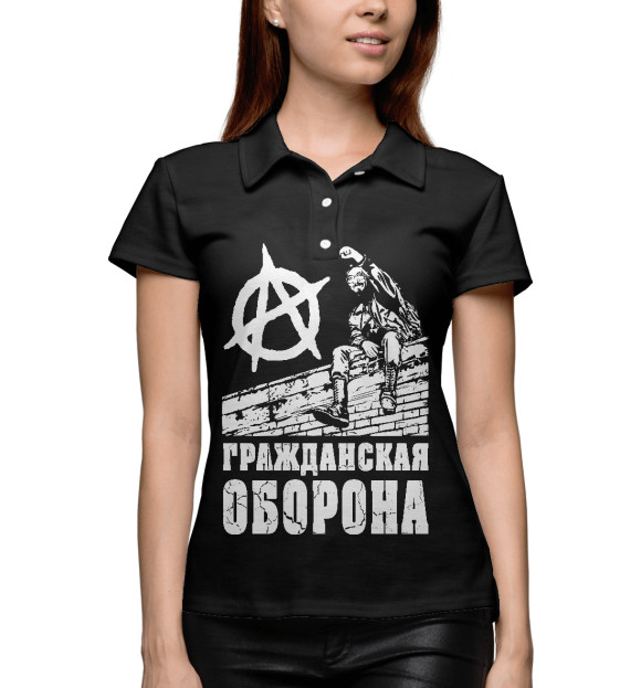 Женское поло с притом Гражданская Оборона цвета Белый Женское поло с изображением Гражданская Оборона цвета Белый