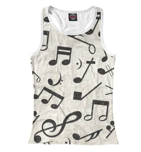 Женская майка-борцовка с притом Ноты (беж) цвета Белый Женская майка-борцовка с изображением Ноты (беж) цвета Белый