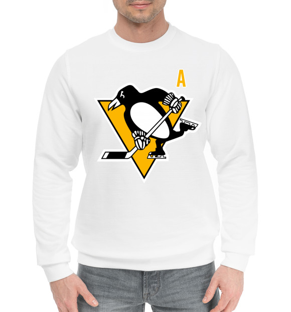Мужской хлопковый свитшот с изображением Малкин Форма Pittsburgh Penguins 2018 цвета Белый