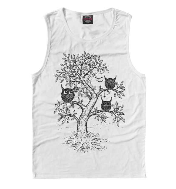 Майка для мальчика с притом Совята на дереве цвета Белый Майка для мальчика с изображением Совята на дереве цвета Белый