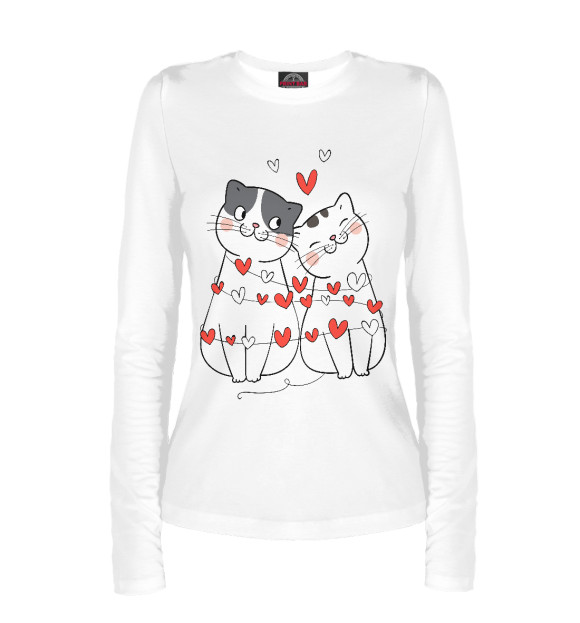 Женский лонгслив с изображением Котики цвета Белый