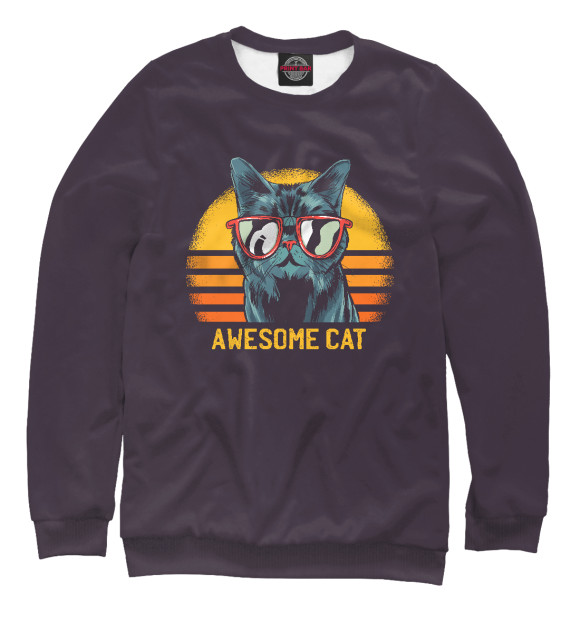 Свитшот для девочек с изображением Awesome cat цвета Белый