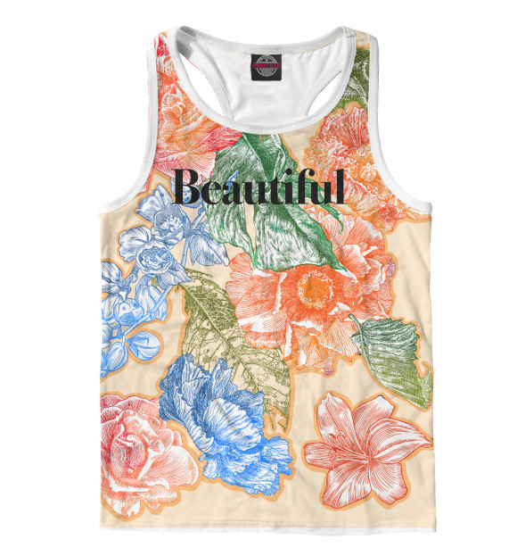 Мужская майка-борцовка с изображением Сухоцветы на персиковом фоне цвета Белый